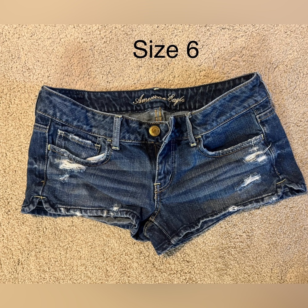 American Eagle Outfitters Distressed Dark Blue Jean Shorts